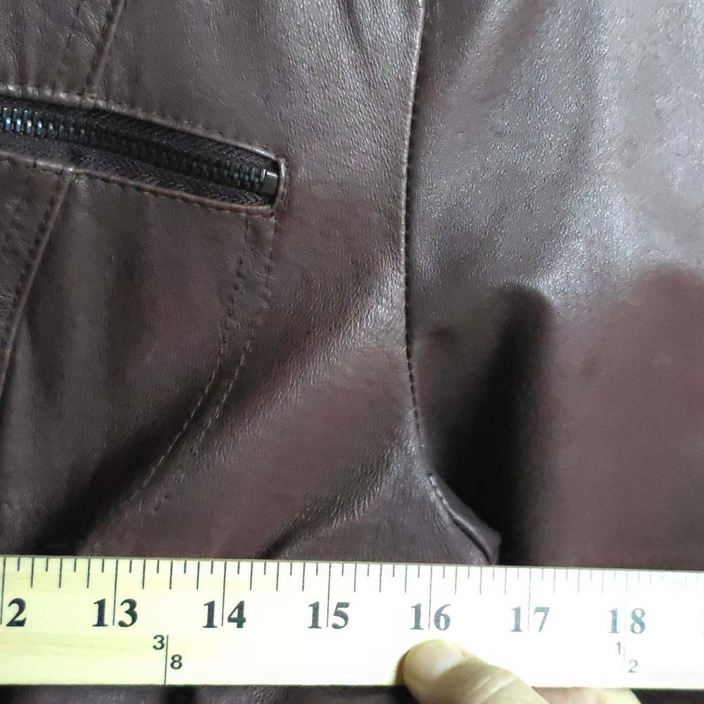 Kenneth Cole Reaction Brown Leather Jacket Women's Medium Belted Moto Zip Cuffs - Picture 9 of 15
